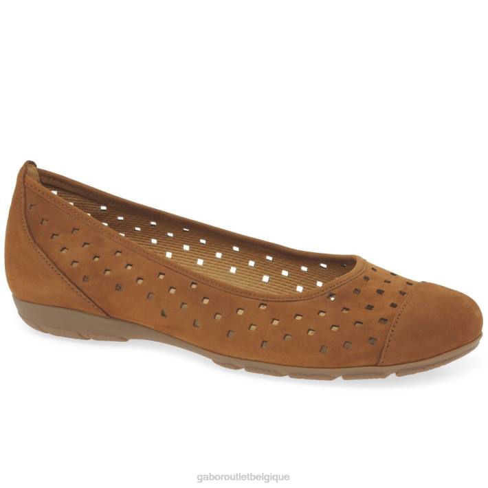 nubuck cognac chaussure TFD878 Gabor femmes chaussures décontractées à volants et détails perforés