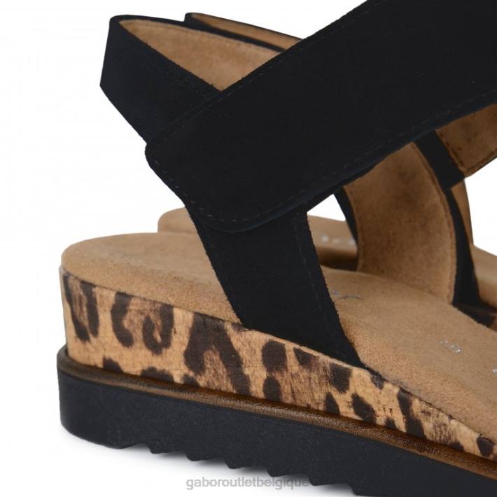 daim noir/léopard chaussure TFD8166 Gabor femmes sandales Raynor